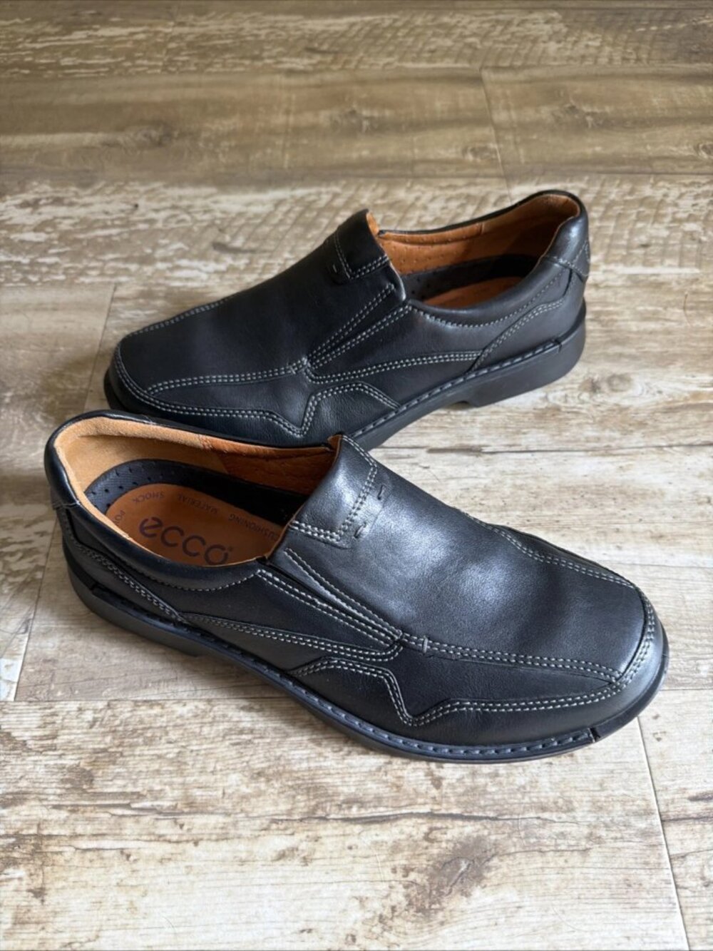 ECCO Fusion II Slip On Loafers Shoes Black Leather Men’s US 9.5 EU43 - Picture 3 of 8